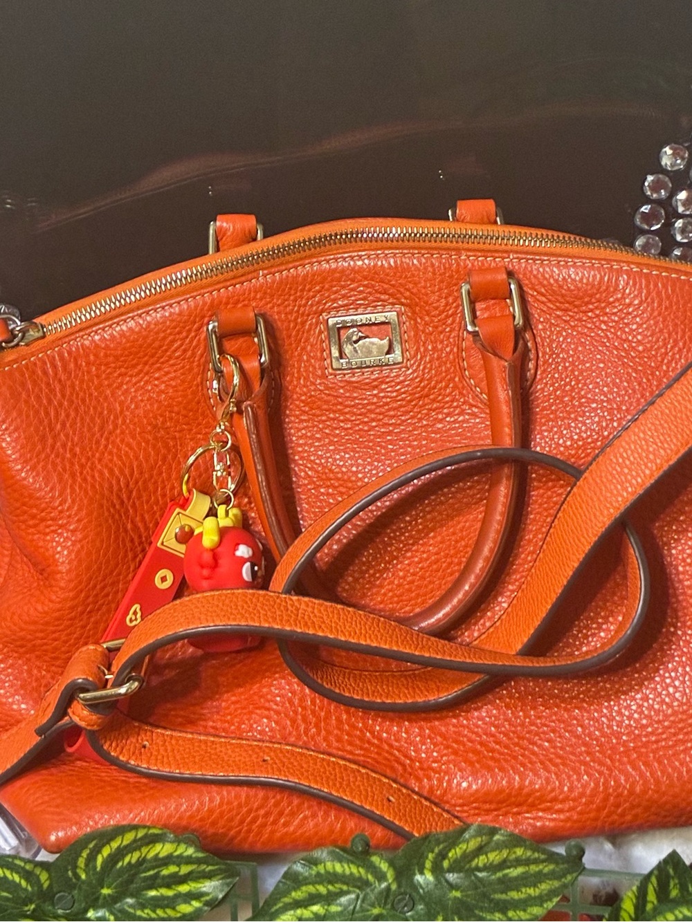 Dooney & Bourke Vibrant Orange Pebbled Leather Satchel with Charm - Picture 7 of 16